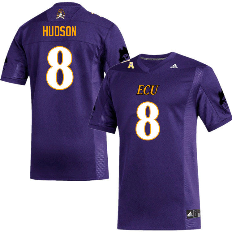 Men #8 Taji Hudson ECU Pirates College Football Jerseys Sale-Purple